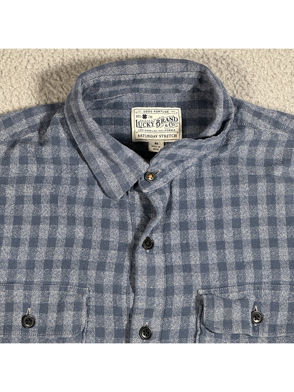 Lucky Brand Mens Saturday Stretch Long Sleeve Flannel Shirt Size Medium Blue